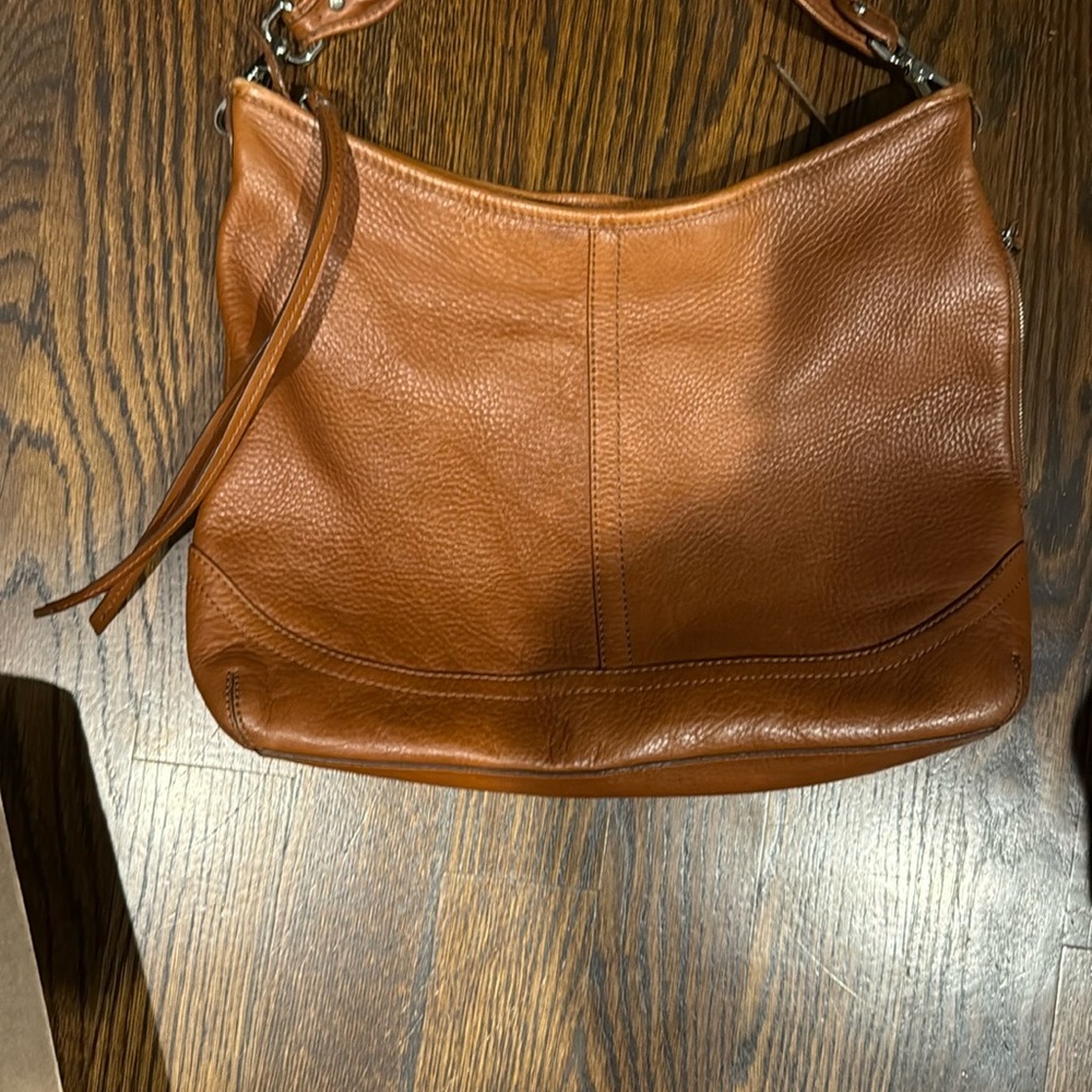 **Banana Republic Tan Leather Shoulder Bag with Slouchy Silhouette**